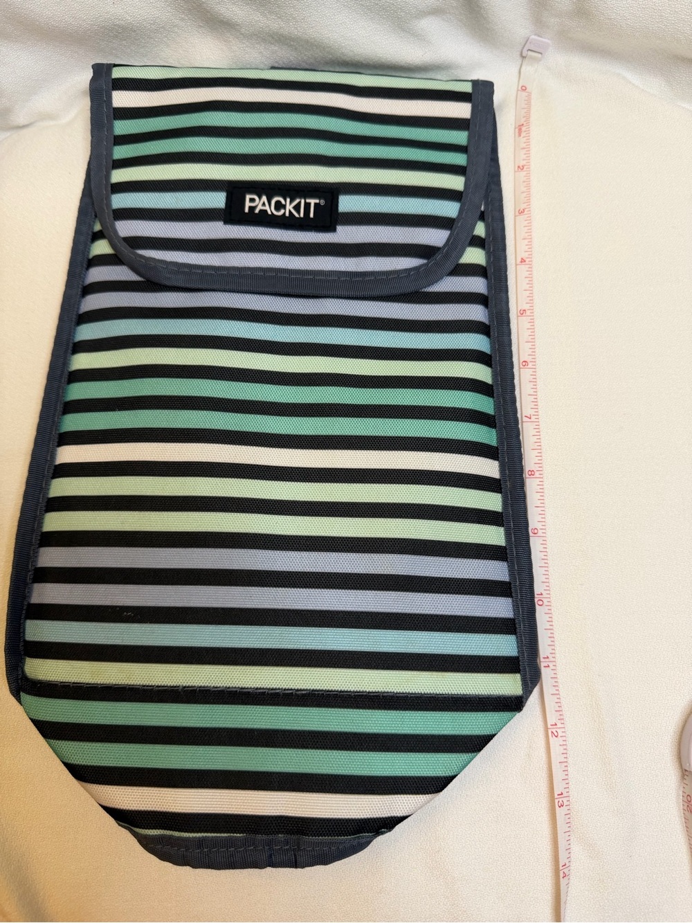 PackIt Freezable Insulated Wine Bottle Cooler Bag Tote Pastel Mint Blue Striped - Picture 11 of 12